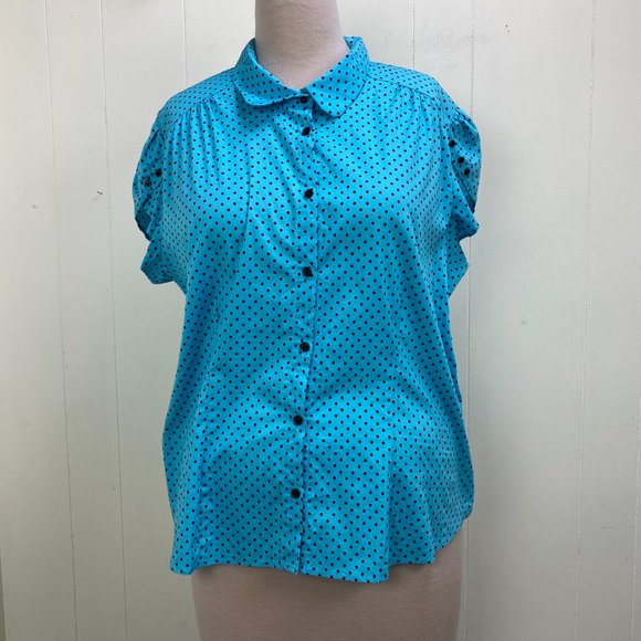 Venezia 26/28 Blue w/ Black Polka Dot Button Down - Picture 8 of 8